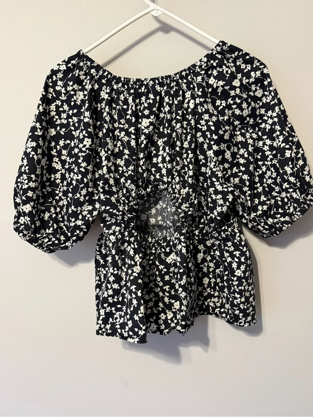 Old Navy Black and White Floral Peplum Blouse